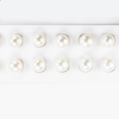 Natural AAAA Freshwater pearl, 12-12.5mm white, 1 pair half drilled button round pearl studs , for making earring/ring , hole 1mm