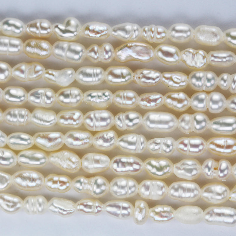 Freshwater pearl strand, white, 3mm*4-5mm potato shape, 14 inches, 0.6mm hole, about 75pcs pearls