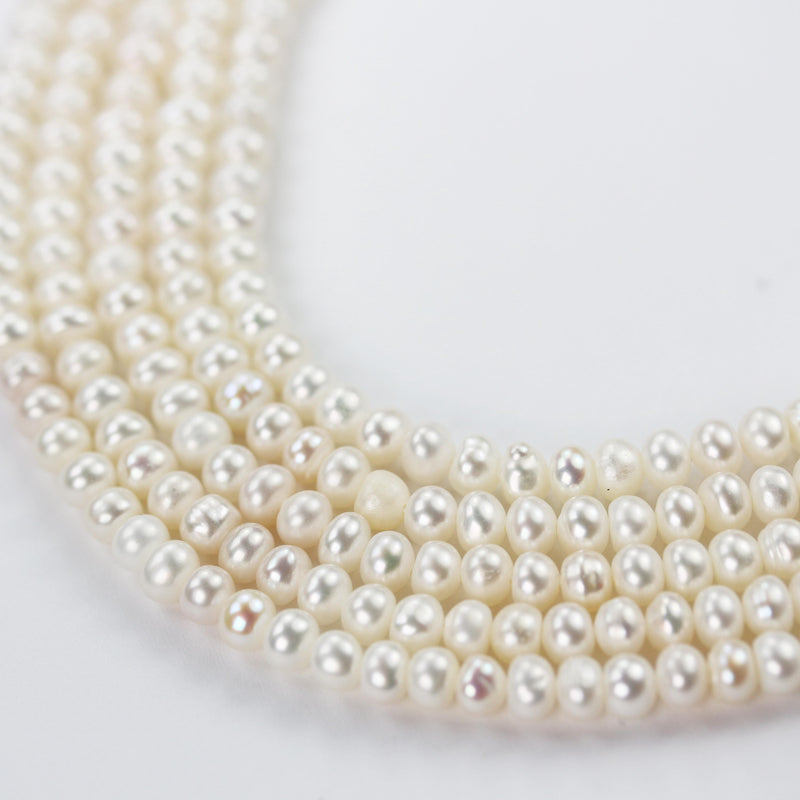 Freshwater pearl strand, white, 4*4.5-5mm potato shape, 14 inches, 0.6mm hole, about 90pcs pearl