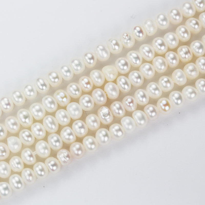 Freshwater pearl strand, white, 4*4.5-5mm potato shape, 14 inches, 0.6mm hole, about 90pcs pearl