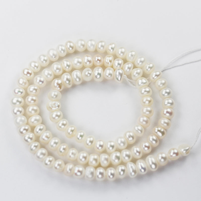 Freshwater pearl strand, white, 4*4.5-5mm potato shape, 14 inches, 0.6mm hole, about 90pcs pearl