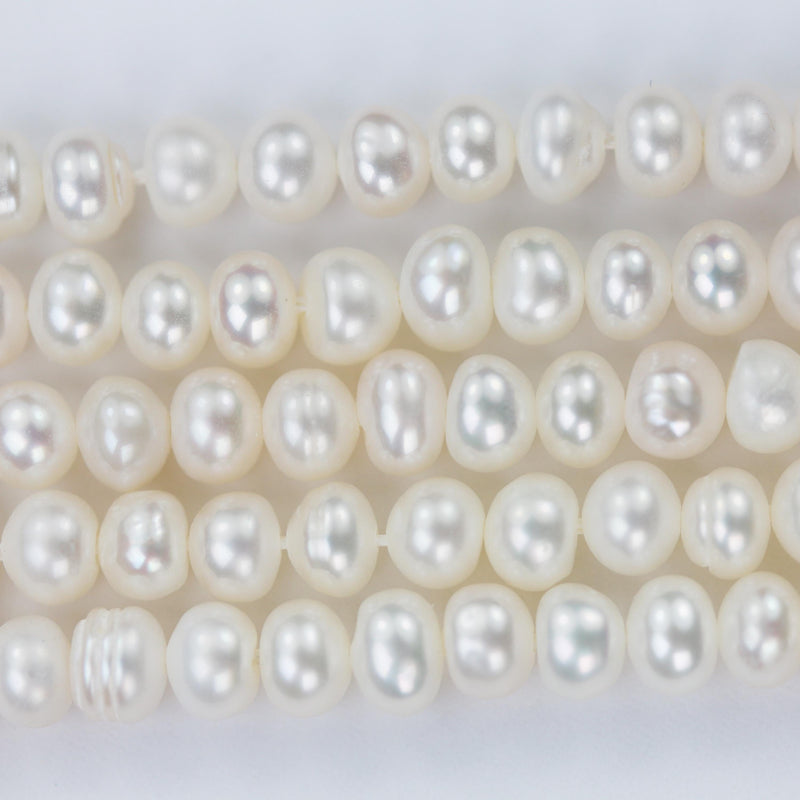 Freshwater pearl strand, white, 4*4.5-5mm potato shape, 14 inches, 0.6mm hole, about 90pcs pearl