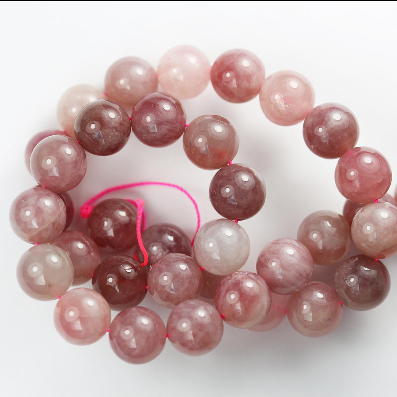 Natural Madagascar Rose Quartz gemstone, dark pink 10mm round strand, 16" strand, about 38 beads, hole 1mm