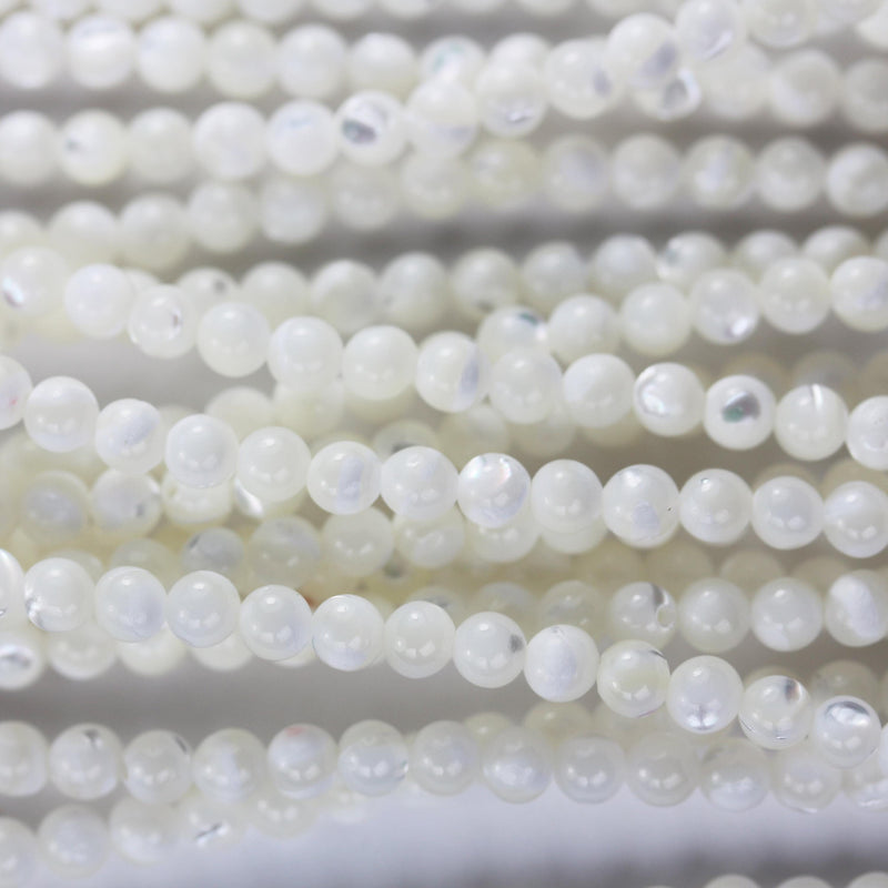 Natural White Shell, 4mm white round bead strand, 15.5inch, about 100 beads, 0.8mm hole