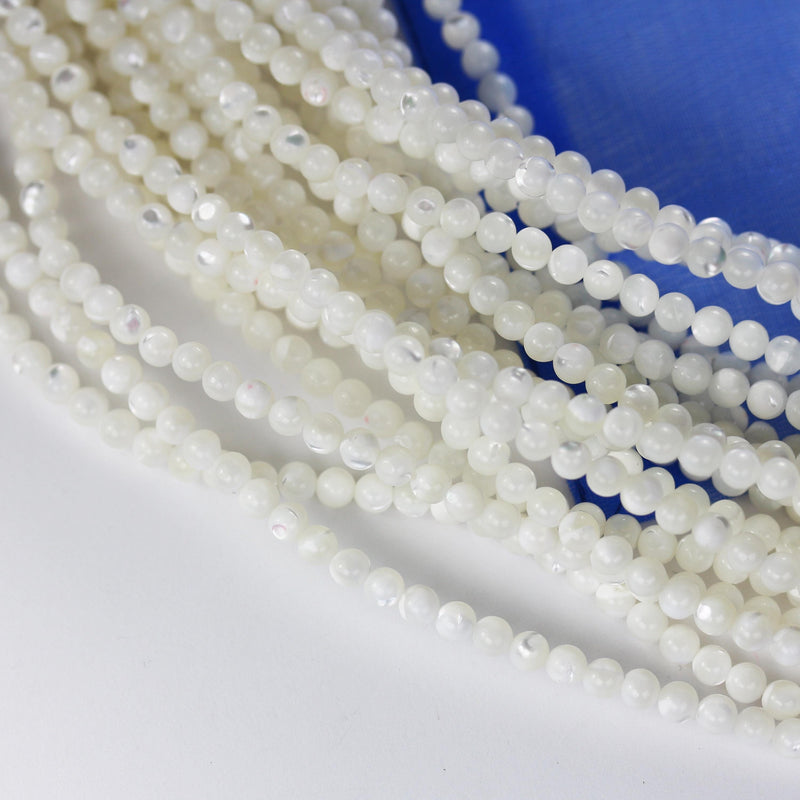 Natural White Shell, 4mm white round bead strand, 15.5inch, about 100 beads, 0.8mm hole