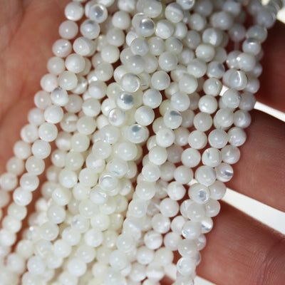 Natural White Shell, 4mm white round bead strand, 15.5inch, about 100 beads, 0.8mm hole