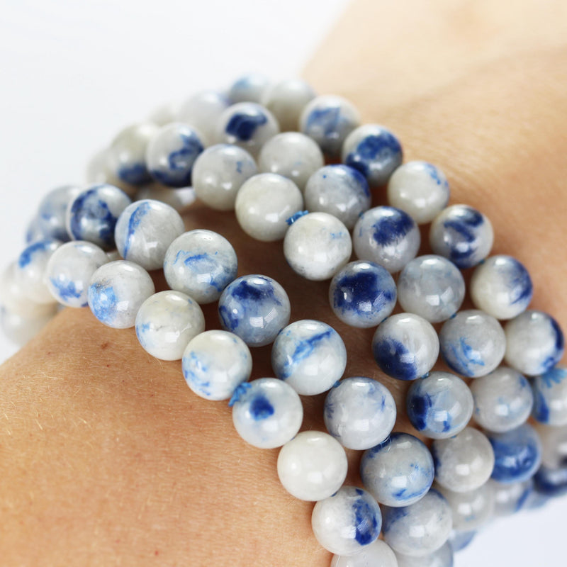 Rare Natural Dumortierite In Quartz Gemstone Bracelet, bead size around 9mm, 20-22 gemstone beads on a stretch cord