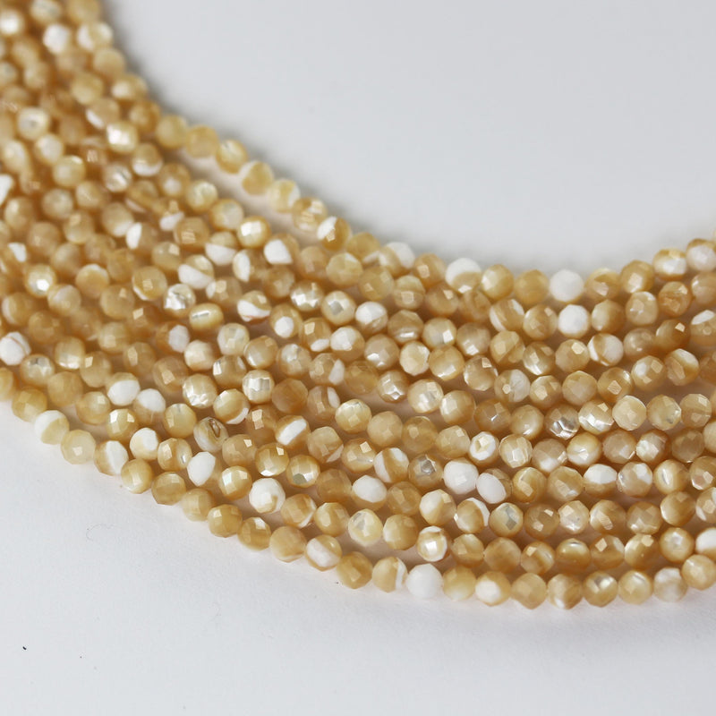 Natural Cream Shell, 3mm faceted round shape gemstone beads, 15.5 inch , 0.6mm hole, about 120beads