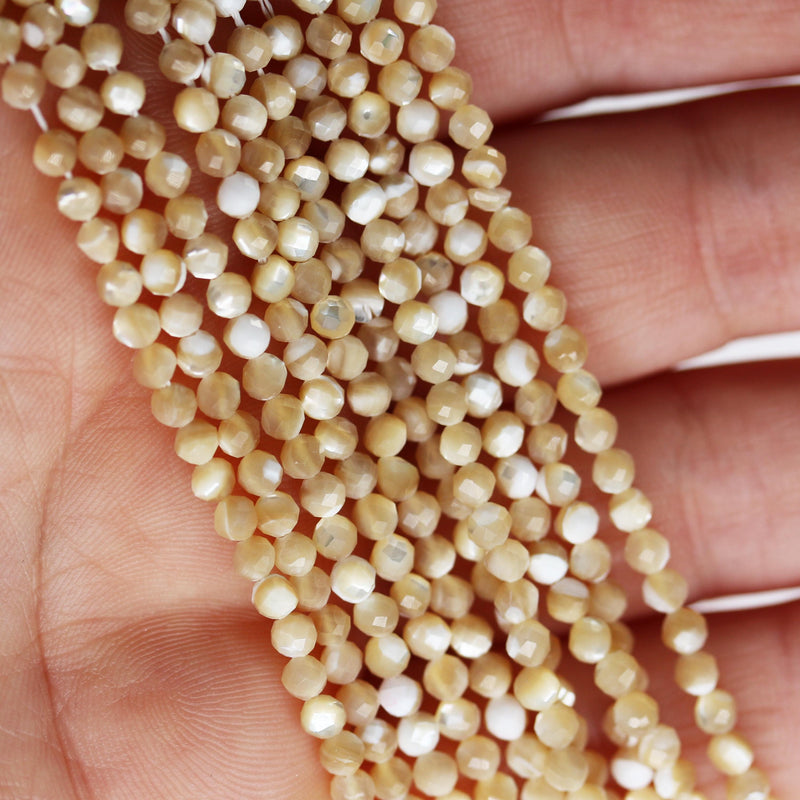 Natural Cream Shell, 3mm faceted round shape gemstone beads, 15.5 inch , 0.6mm hole, about 120beads