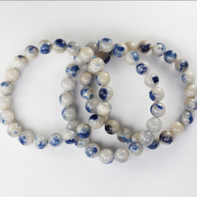 Rare Natural Dumortierite In Quartz Gemstone Bracelet, bead size around 9mm, 20-22 gemstone beads on a stretch cord