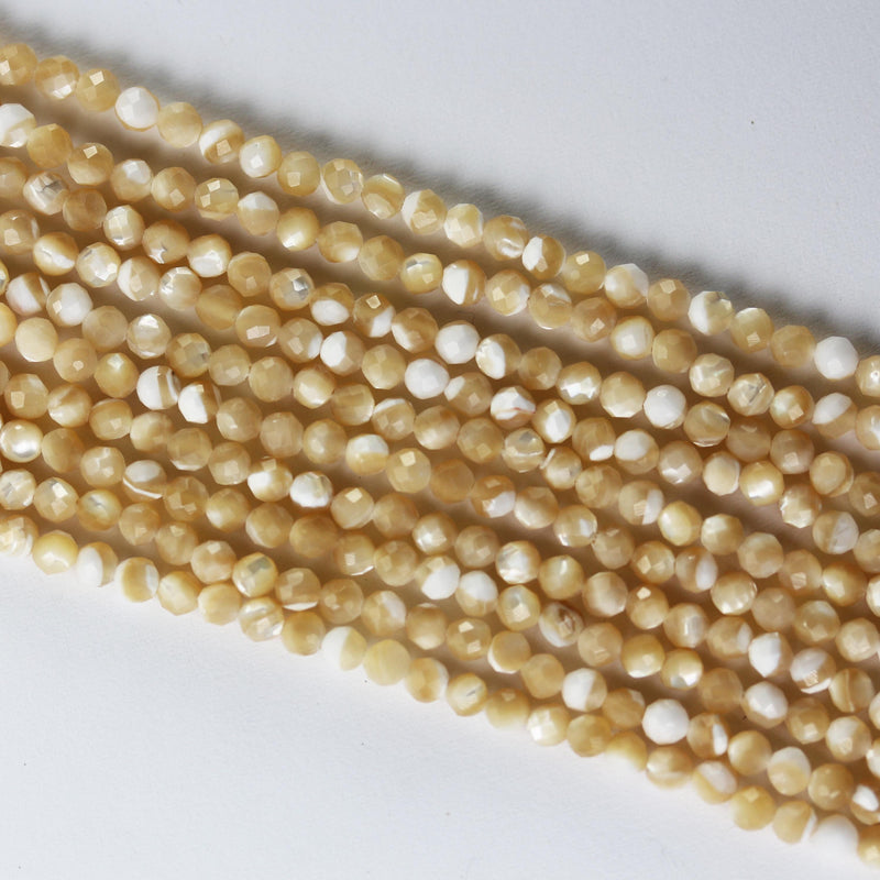 Natural Cream Shell, 3mm faceted round shape gemstone beads, 15.5 inch , 0.6mm hole, about 120beads