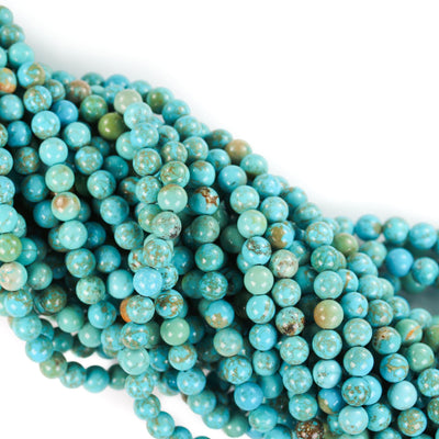 Turquoise, 4mm round  gemstone strand, one full strand  blue & brown color, hole 1 mm, 16 inches, about 80 beads