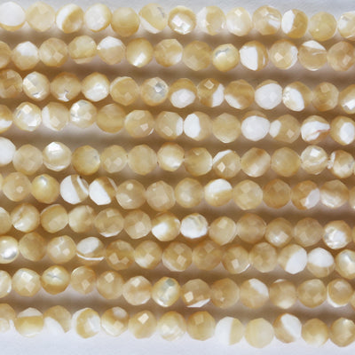 Natural Cream Shell, 3mm faceted round shape gemstone beads, 15.5 inch , 0.6mm hole, about 120beads