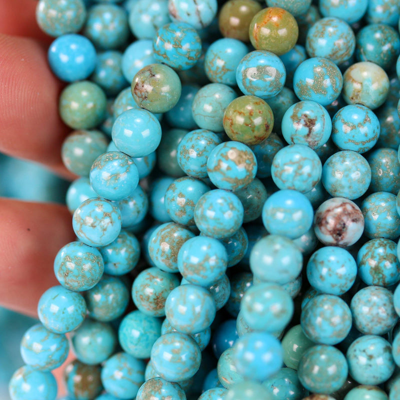 Turquoise, 4mm round  gemstone strand, one full strand  blue & brown color, hole 1 mm, 16 inches, about 80 beads