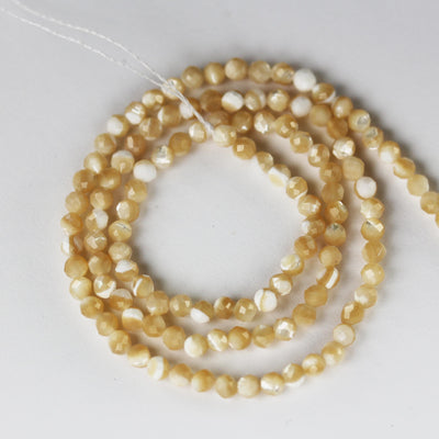 Natural Cream Shell, 3mm faceted round shape gemstone beads, 15.5 inch , 0.6mm hole, about 120beads