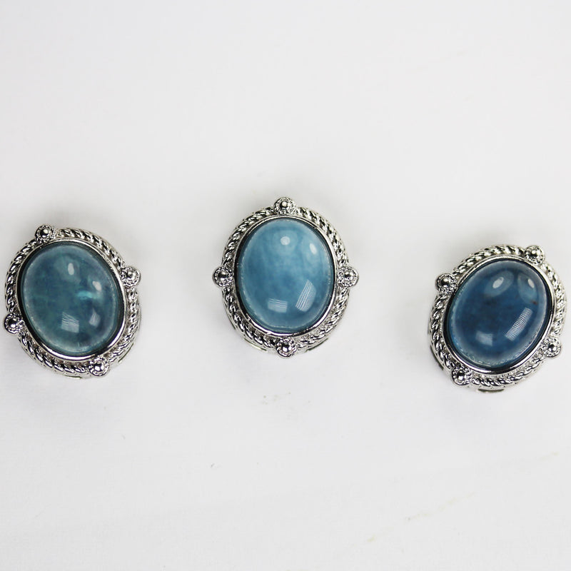 1pc Gemstone Bead Spacer: Aquamarine, Fluorite, Dyed Jade, gemstone cabochon in silver plated frame, double sided hole