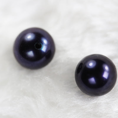 1 pair AAA Freshwater Pearl, 7.5-8mm Half Drilled Peacock Round Pearl Studs, for Making earring/Ring , hole 0.6mm