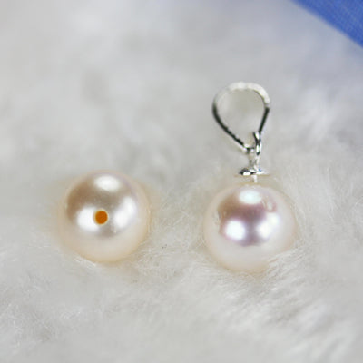 Freshwater pearl, 7-7.5mm 1 pair AAA half drilled white round pearl studs, for making earring/ring, hole 0.6mm