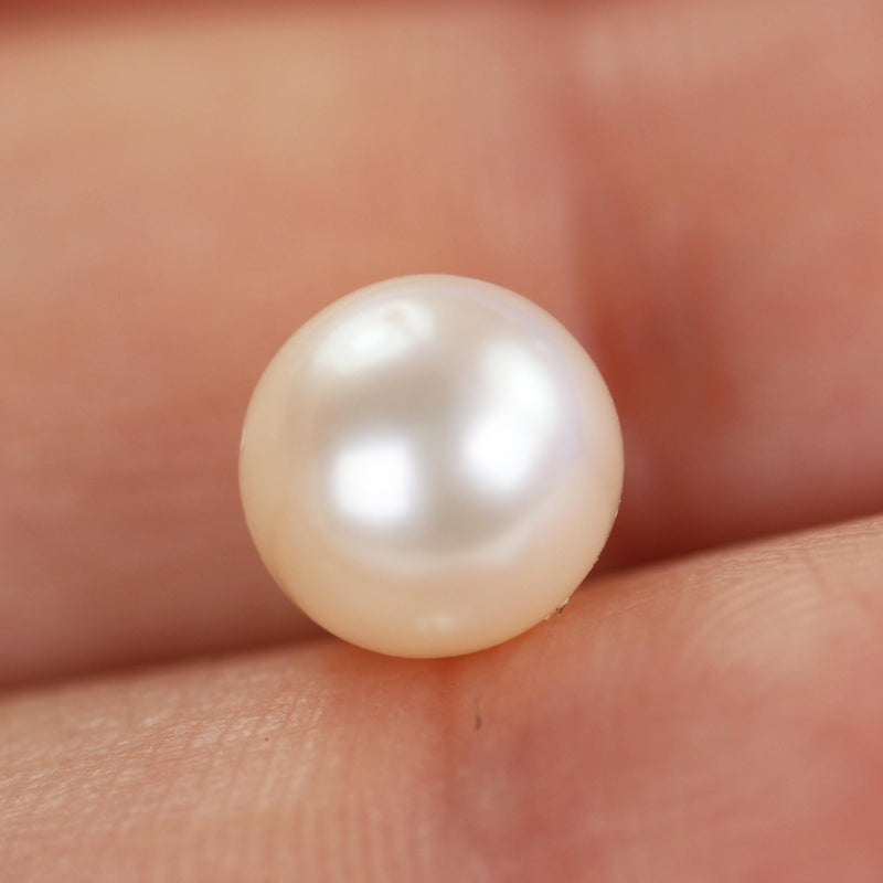 Freshwater pearl, 7-7.5mm 1 pair AAA half drilled white round pearl studs, for making earring/ring, hole 0.6mm