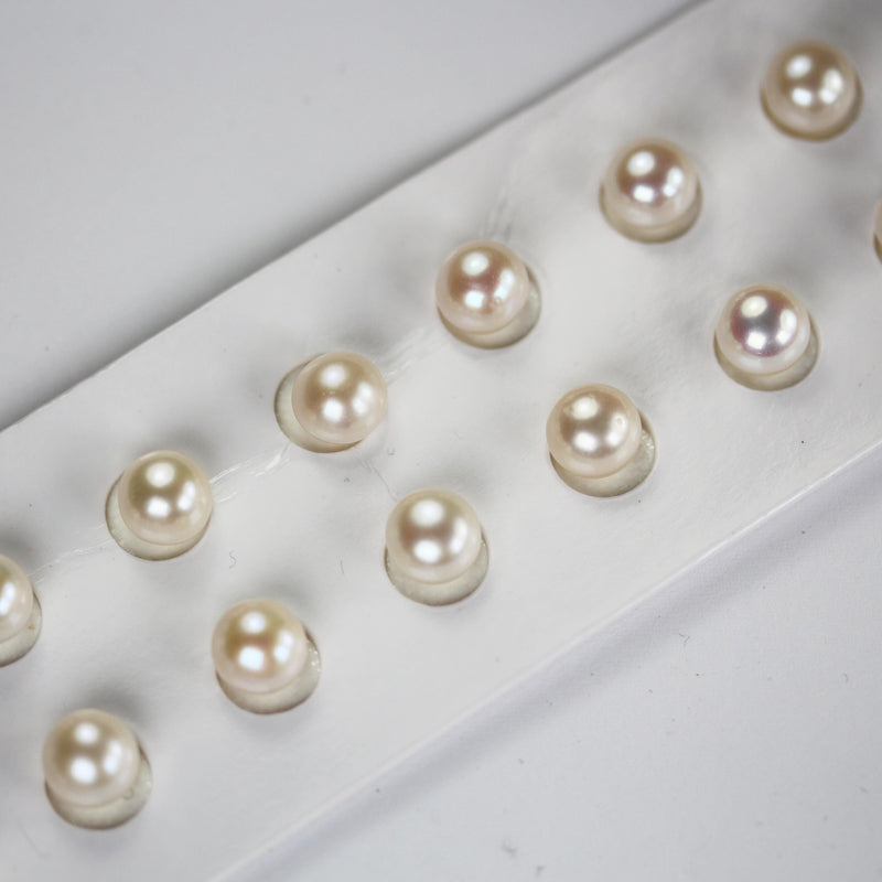 Freshwater pearl, 7-7.5mm 1 pair AAA half drilled white round pearl studs, for making earring/ring, hole 0.6mm