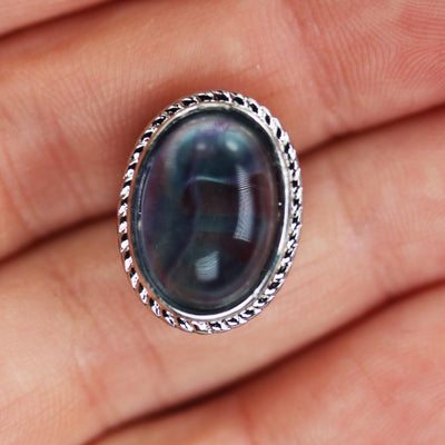 1pc Gemstone Bead Spacer: Aquamarine, Fluorite, Dyed Jade, gemstone cabochon in silver plated frame, double sided hole