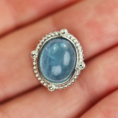 1pc Gemstone Bead Spacer: Aquamarine, Fluorite, Dyed Jade, gemstone cabochon in silver plated frame, double sided hole