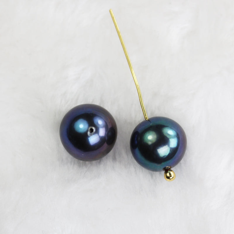 1pcs AAA large freshwater pearl, 12mm peacock color, drilled round shape pearl, hole 0.8mm