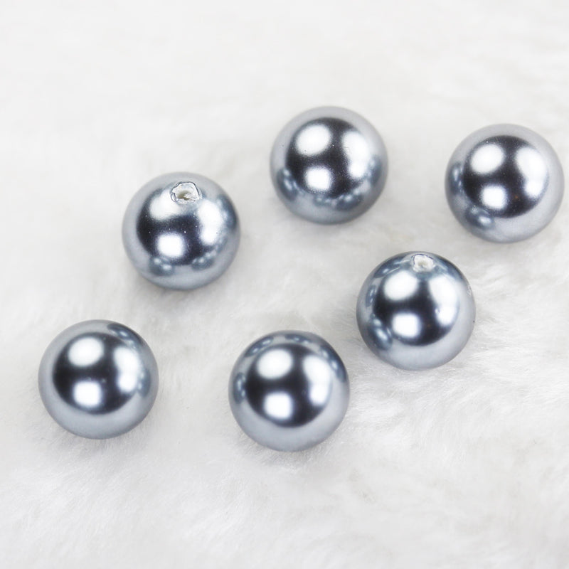 Grey Pearl, 1 pair 12mm Half Drilled Round Pearl, for Making earring/Ring , hole 1mm