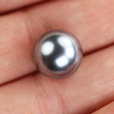 Grey Pearl, 1 pair 12mm Half Drilled Round Pearl, for Making earring/Ring , hole 1mm