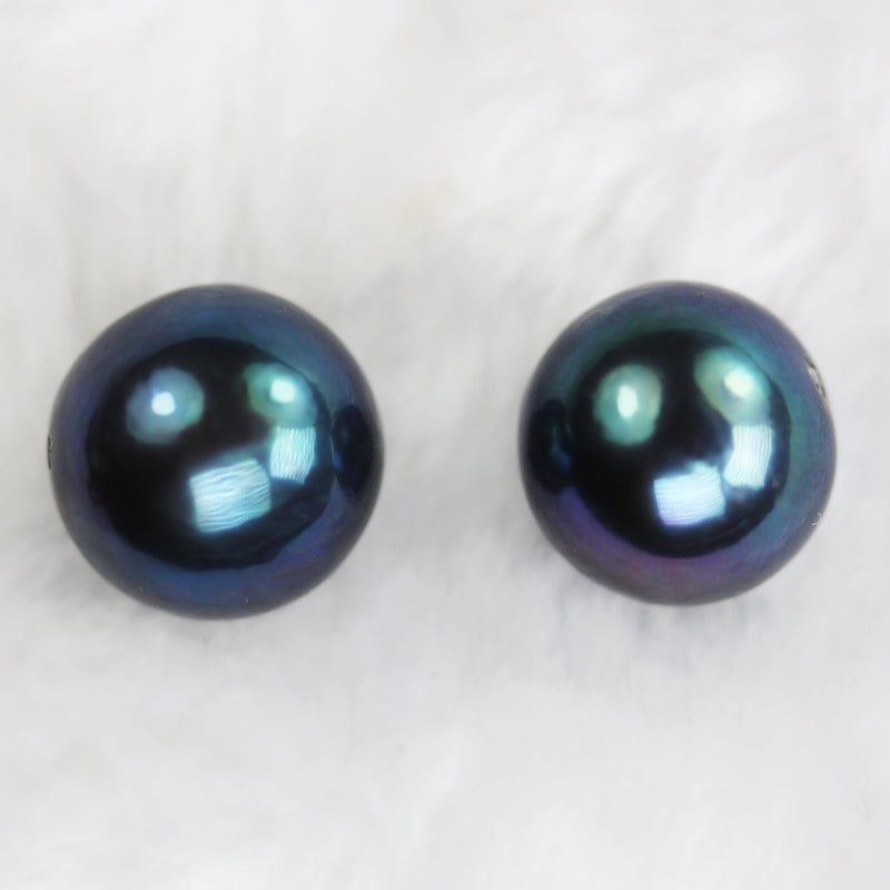 1pcs AAA large freshwater pearl, 12mm peacock color, drilled round shape pearl, hole 0.8mm