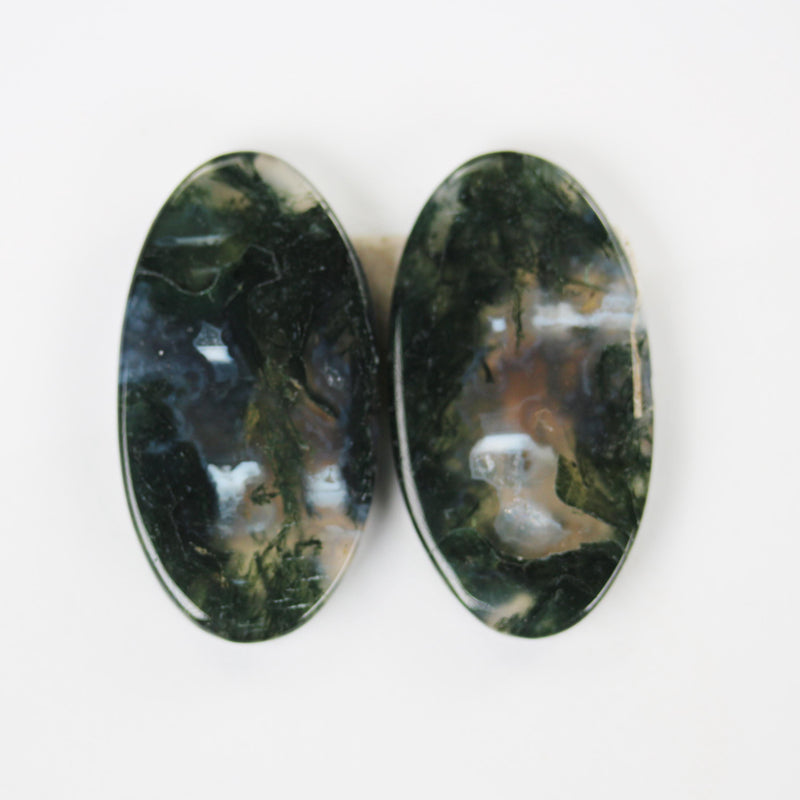 Natural Gemstone Cabochon: Moss Agate, Rhodonite, Jasper, Ruby in Zoisite, Oval/leaf/teardrop shape, 2pcs/1 pair, no hole, flat back