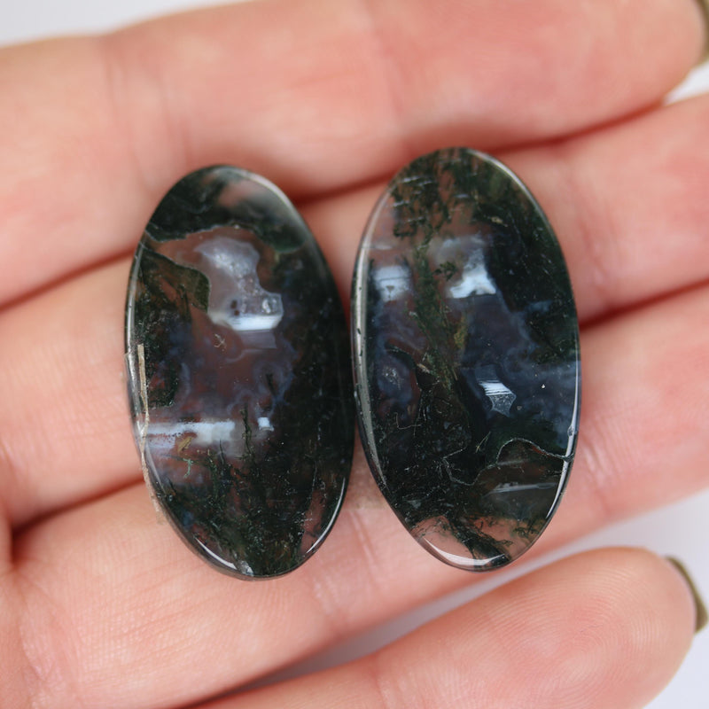 Natural Gemstone Cabochon: Moss Agate, Rhodonite, Jasper, Ruby in Zoisite, Oval/leaf/teardrop shape, 2pcs/1 pair, no hole, flat back