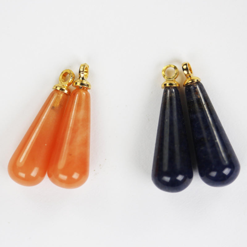 1pcs Natural Teardrop Bead Gemstone: Lapis Lazuli and Sunstone with gold placeted loop, size 20mm x 6.5mm