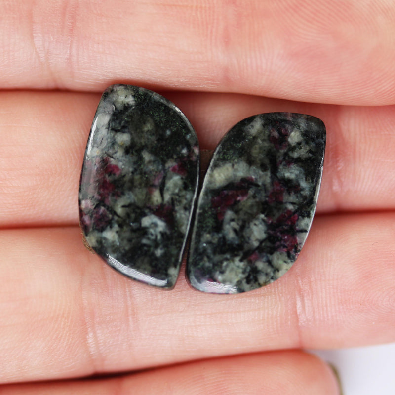 Natural Gemstone Cabochon: Moss Agate, Rhodonite, Jasper, Ruby in Zoisite, Oval/leaf/teardrop shape, 2pcs/1 pair, no hole, flat back