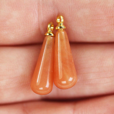 1pcs Natural Teardrop Bead Gemstone: Lapis Lazuli and Sunstone with gold placeted loop, size 20mm x 6.5mm