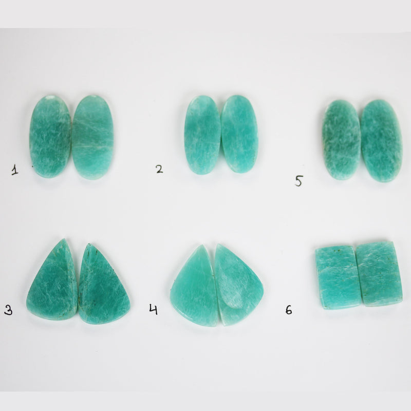 Natural Amazonite Cabochon Gemstone Beads, Russian Amazonite, 1 pair / 2 pcs, oval /rectangular / teardrop / wing cabs, 6mm thick