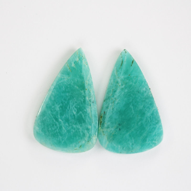 Natural Amazonite Cabochon Gemstone Beads, Russian Amazonite, 1 pair / 2 pcs, oval /rectangular / teardrop / wing cabs, 6mm thick