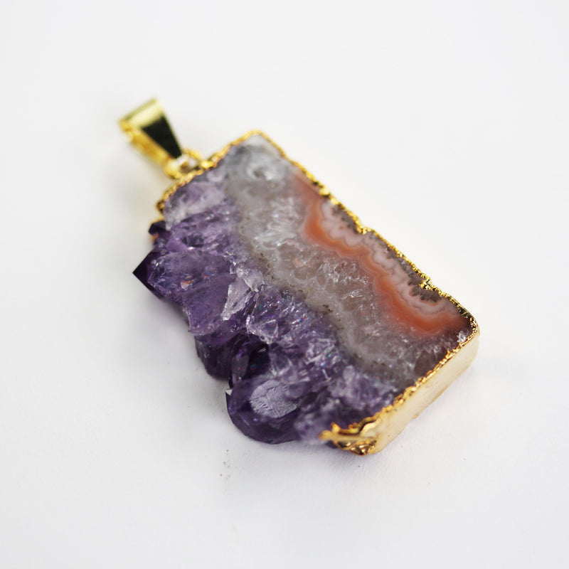 1pc Amethyst pendant gemstone, rectangular sliced amethyst, gold plated with bail, gemstone size 30mm x 23mm, bail 3mm hole