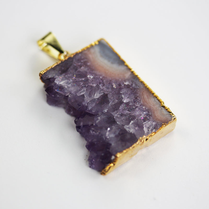 1pc Amethyst pendant gemstone, rectangular sliced amethyst, gold plated with bail, gemstone size 30mm x 23mm, bail 3mm hole