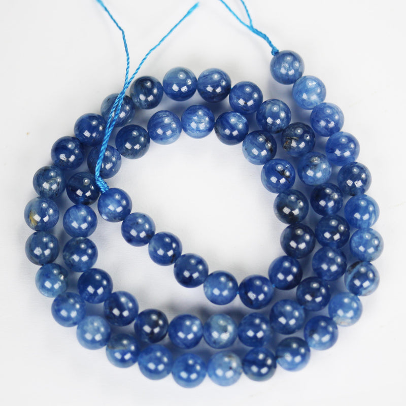 Natural 6.5mm Kyanite beads, full strand blue round gemstone strand, 16 inch, about 60 beads, 1mm hole