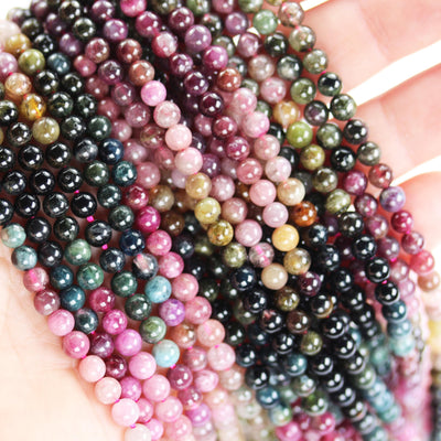 Tourmaline, 4.5mm round gemstone beads, full strand colorful tourmaline, about 85pcs beads ,0.6mm hole, 15.5"