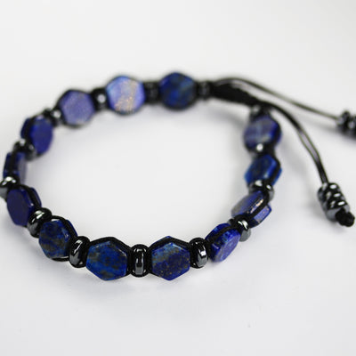 Adjustable Gemstone Bracelet, Haxagon shape beads, 10mm, Tiger Eye, Amethyst, Rhodonite, Lapis Lazuli, African Turquoise, Onyx with Hematite