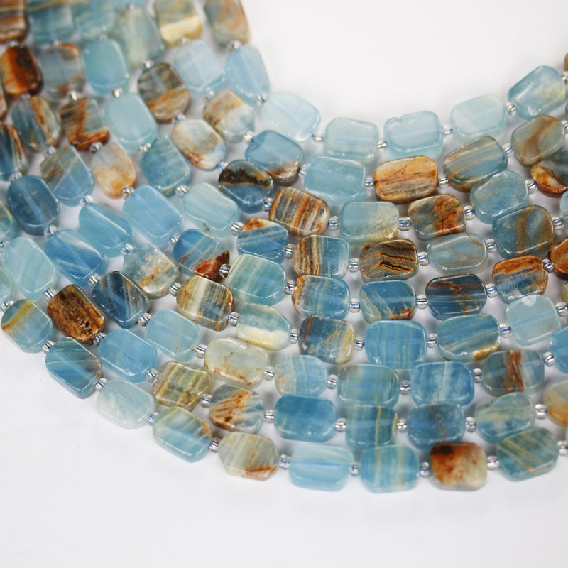 Natural Blue Calcite, Ractangular freeform gemstone, one full strand around 30 gemstone beads, 1mm hole