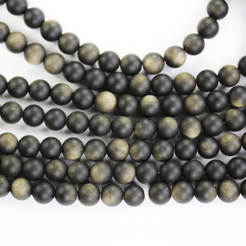 Matte Golden obsidian, 8mm round natural  gemstone strand, one full strand , hole 1mm