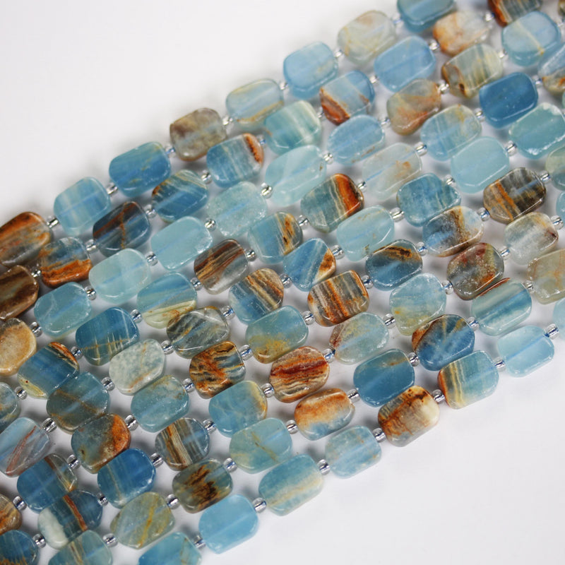 Natural Blue Calcite, Ractangular freeform gemstone, one full strand around 30 gemstone beads, 1mm hole