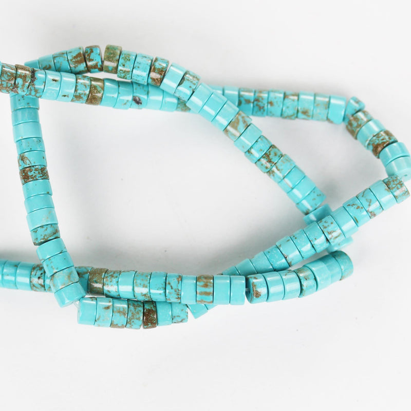 Turquoise, 8mm rondelle disk beads, 15.5 inch, gemstone strand, blue & brown color, 3mm thick, about 120 pcs