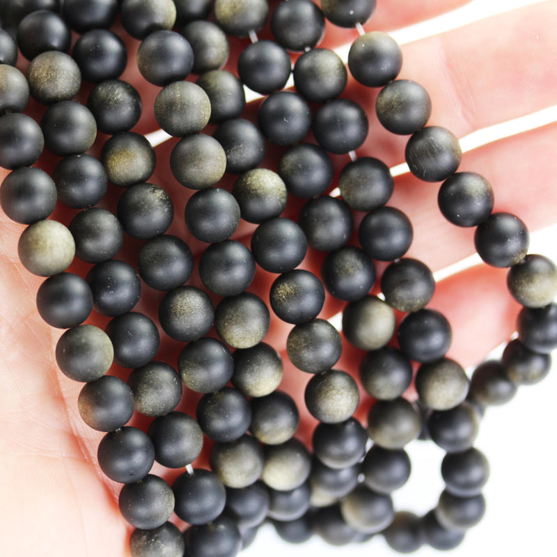 Matte Golden obsidian, 8mm round natural  gemstone strand, one full strand , hole 1mm