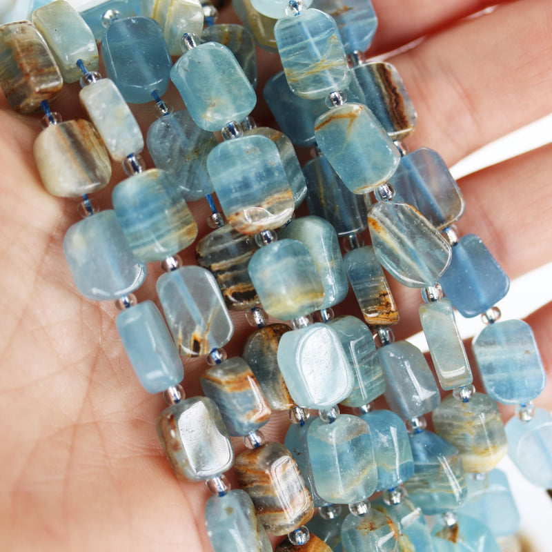 Natural Blue Calcite, Ractangular freeform gemstone, one full strand around 30 gemstone beads, 1mm hole