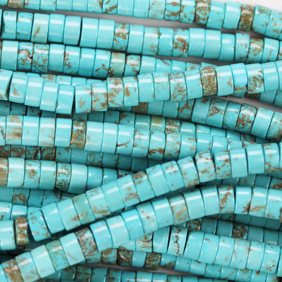 Turquoise, 8mm rondelle disk beads, 15.5 inch, gemstone strand, blue & brown color, 3mm thick, about 120 pcs