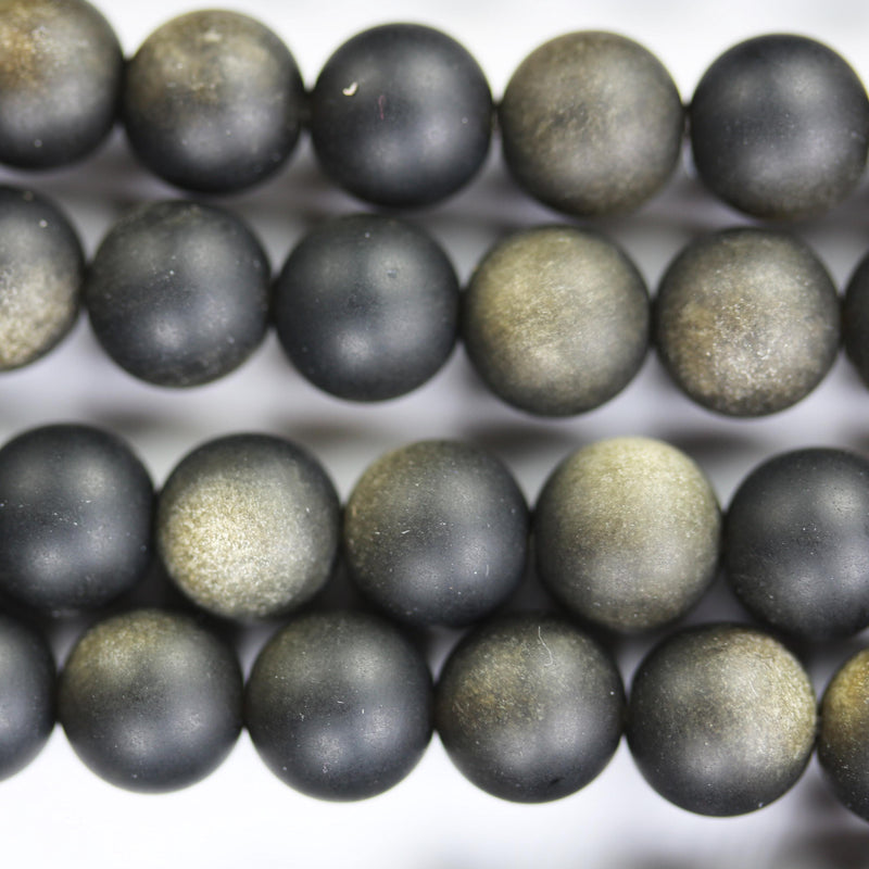 Matte Golden obsidian, 8mm round natural  gemstone strand, one full strand , hole 1mm